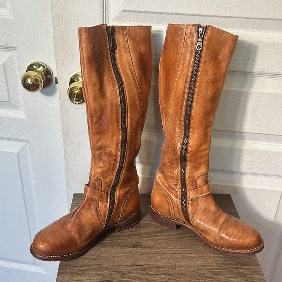 BED STU GLAYE WOMEN RIDING BOOTS BROWN LEATHER SIDE AND BACK ZIPPERS size 8.5 - Picture 9 of 16